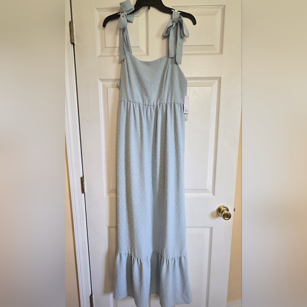 Women's Maxi Dress, Light Blue with white polka dots, Size Large